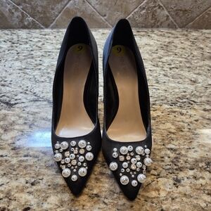 Nine West Black Heels with Pearl Embellishments